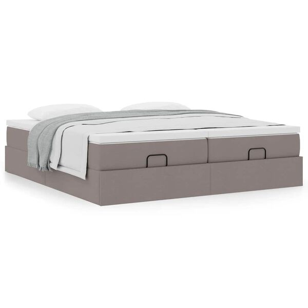 vidaXL Ottoman-Bett mit Matratzen Taupe 200x200 cm Stoff