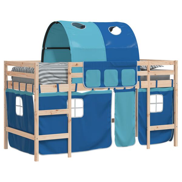 vidaXL Kinderhochbett mit Tunnel Blau 90x190 cm Massivholz Kiefer