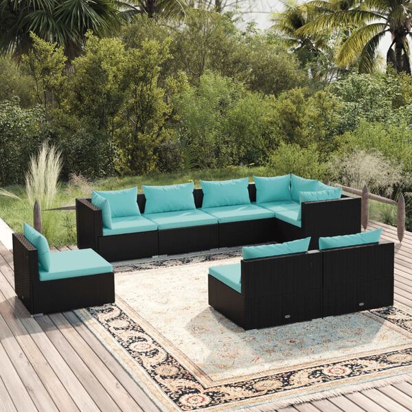 vidaXL 8-tlg. Garten-Lounge-Set mit Kissen Poly Rattan Schwarz