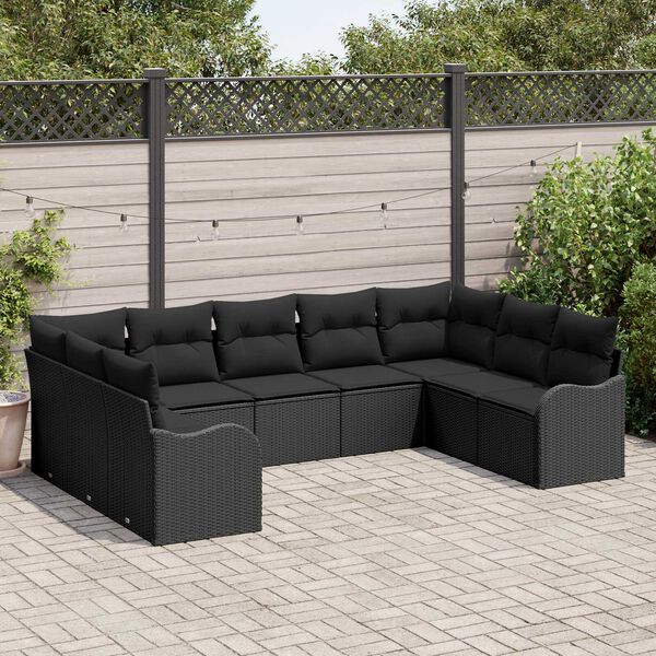 vidaXL Gartensofa-set mit Speicher 9 pcs Schwarz Poly-Rattan