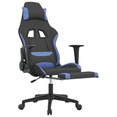 vidaXL Gaming-Stuhl mit Massage & Fußstütze Schwarz und Blau Stoff
