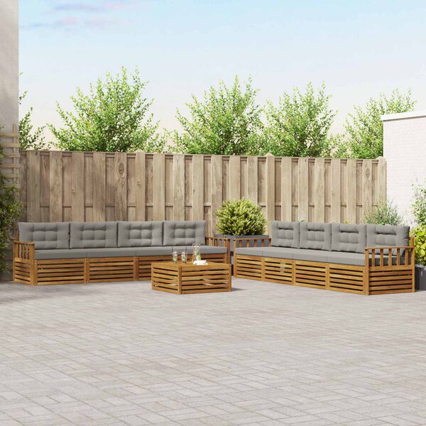 vidaXL Outdoor-Sofagarnitur mit Kissen 9 pcs Nat&uuml;rlich und Hellgrau