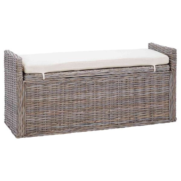 vidaXL Sitzbank mit Stauraum mit Kissen Grau 110 x 40 x 50 cm Rattan