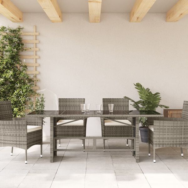 vidaXL Gartentisch mit Glasplatte Grau 190x80x75 cm Poly Rattan