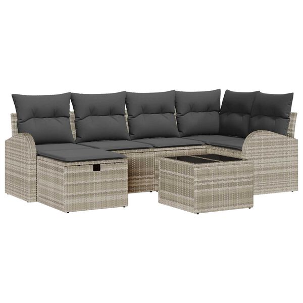 vidaXL Garten-Sofa-Set mit Kissen 7 pcs Hellgrau Poly Rattan