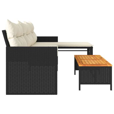 vidaXL Gartensofa in L-Form mit Tisch und Kissen Schwarz Poly Rattan