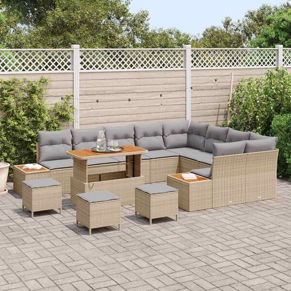 vidaXL Gartensofa-set mit Kissen mit Speicher 13 pcs Beige Poly Rattan