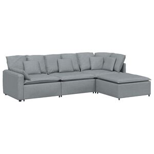 vidaXL Modulares Sofa mit Fu&szlig;hocker Kissen Stoff Hellgrau