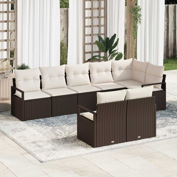 vidaXL Gartensofa-set mit Kissen 8 pcs Braun und Weiß Poly-Rattan