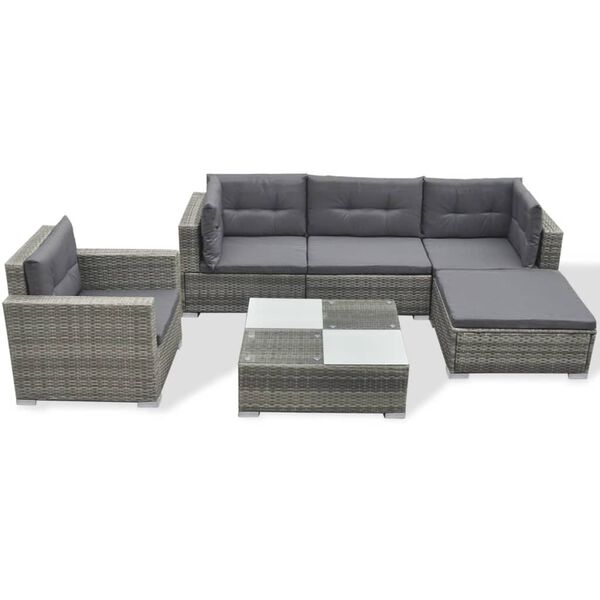 vidaXL 6-tlg. Garten-Lounge-Set mit Kissen Poly Rattan Grau