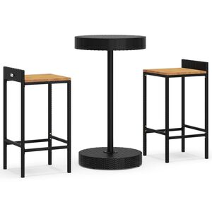 vidaXL 3-tlg. Gartenbar-Set Schwarz Poly Rattan & Massivholz Akazie