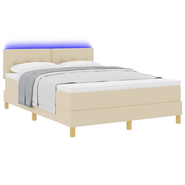 vidaXL LED Boxspringbett mit Matratze mit LED Creme 160 x 200 cm Stoff