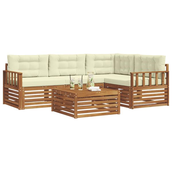 vidaXL Outdoor-Sofagarnitur mit Kissen 5 pcs Natur und Creme