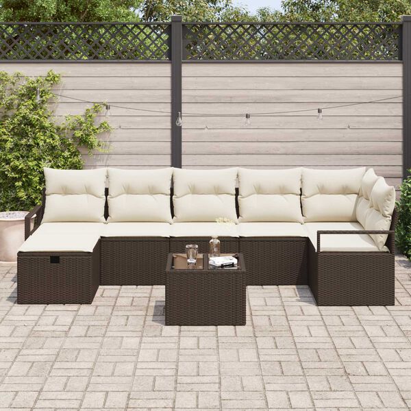 vidaXL Garten-Sofa-Set mit Kissen mit Speicher 8 pcs Braun Poly Rattan