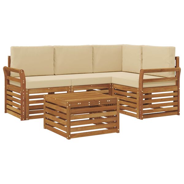 vidaXL M&ouml;belsets mit Kissen 5 pcs Natur und Beige Holzwerkstoff