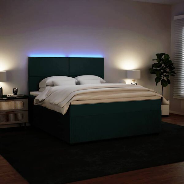 vidaXL Boxspringbett mit Matratze Dunkelgr&uuml;n 180x200 cm Samt