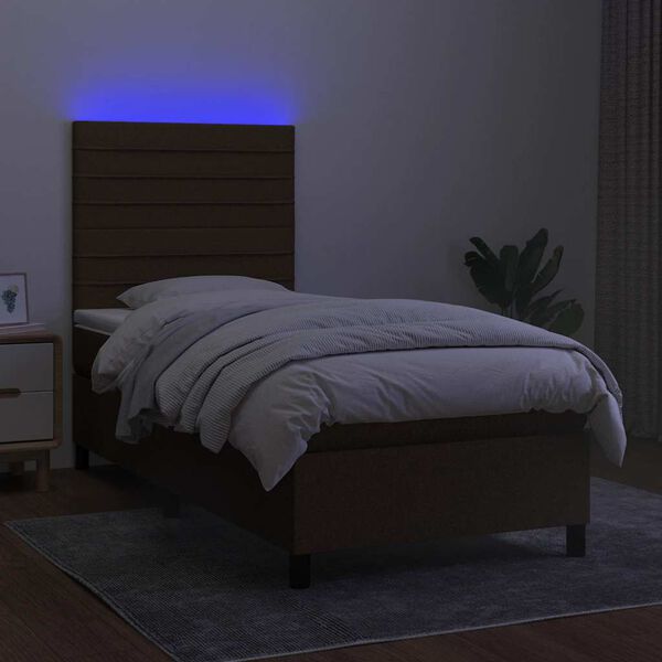 vidaXL Boxspringbett mit Matratze & LED Dunkelbraun 90x200 cm Stoff