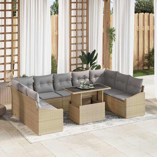 vidaXL Garten-Sofa-Set mit Kissen mit Kissen 10 pcs Beige und Hellgrau