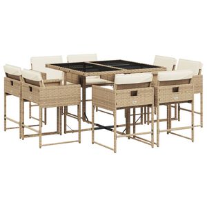 vidaXL 9-tlg. Garten-Essgruppe mit Kissen Beige Poly Rattan