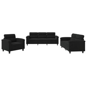 vidaXL 3-tlg. Sofagarnitur mit Kissen Schwarz Mikrofasergewebe