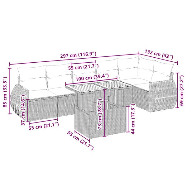 vidaXL 7-tlg. Garten-Sofagarnitur mit Kissen Beige Poly Rattan