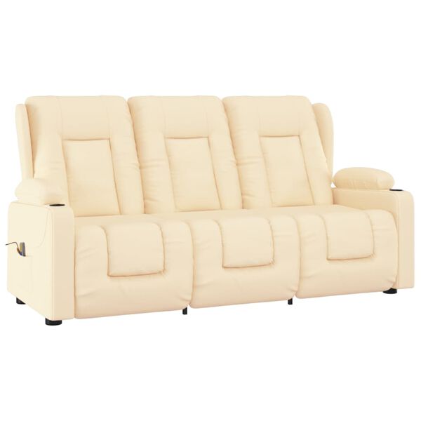 vidaXL 3-Sitzer Massagesessel mit Getränkehalter Creme Kunstleder