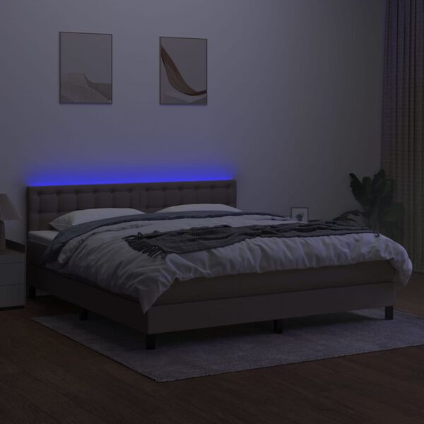 vidaXL Boxspringbett mit Matratze & LED Taupe 160x200 cm Stoff