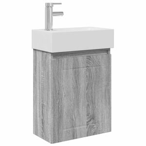 vidaXL Badezimmer Waschtischunterschrank mit Wasserhahn Grau Sonoma