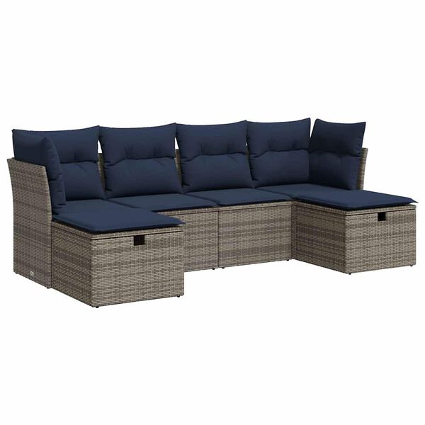 vidaXL 6-tlg. Garten-Sofagarnitur mit Kissen Grau Poly Rattan