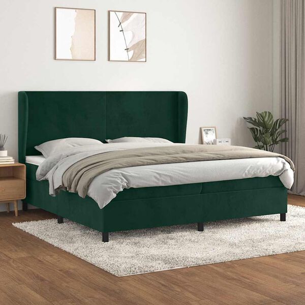 vidaXL Boxspringbett mit Matratze Dunkelgr&uuml;n 200x200 cm Samt