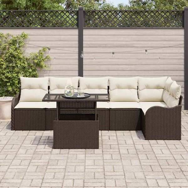 vidaXL Sofa Set mit Kissen 7 pcs Braun Poly Rattan