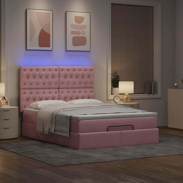 vidaXL Ottoman-Bett mit Matratzen & LEDs Rosa 140x200 cm Samt