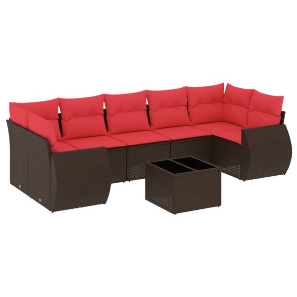 vidaXL 8-teiliges Gartensofa-Set mit Kissen, braun, Polyrattan