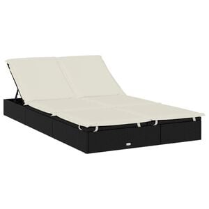 vidaXL Sonnenliege f&uuml;r 2 Personen mit Auflage Schwarz Poly Rattan