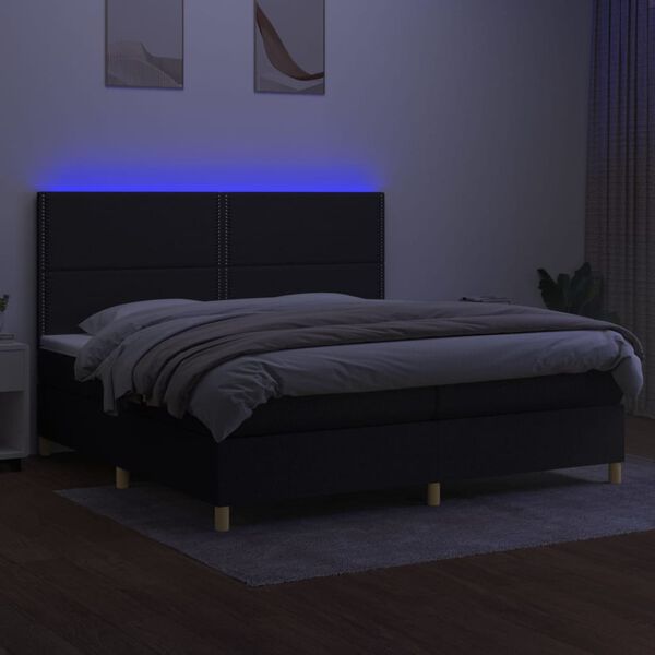 vidaXL Boxspringbett mit Matratze & LED Schwarz 200x200 cm Stoff