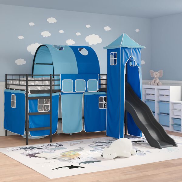 vidaXL Kinderloftbett Schwarz und Blau 100 x 200 cm Metall