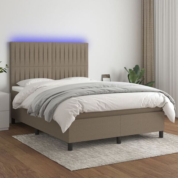 vidaXL Boxspringbett mit Matratze & LED Taupe 140x190 cm Stoff