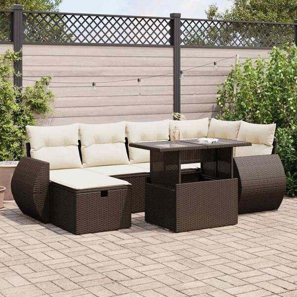 vidaXL 7-tlg. Garten-Sofagarnitur mit Kissen Braun Poly Rattan