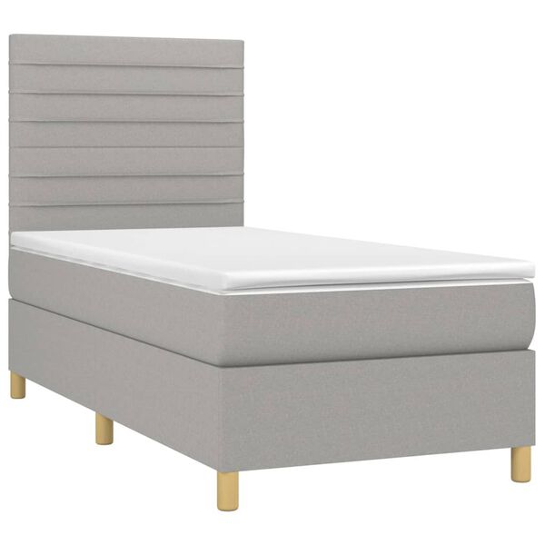 vidaXL Boxspringbett mit Matratze Hellgrau 90x190 cm Stoff