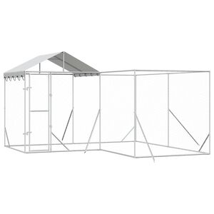 vidaXL Outdoor-Hundezwinger mit Dach Silbern 4x4x2,5m Verzinkter Stahl