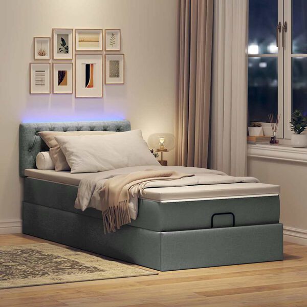 vidaXL Ottoman-Bett mit Matratze & LEDs Dunkelgrau 100x200 cm Stoff