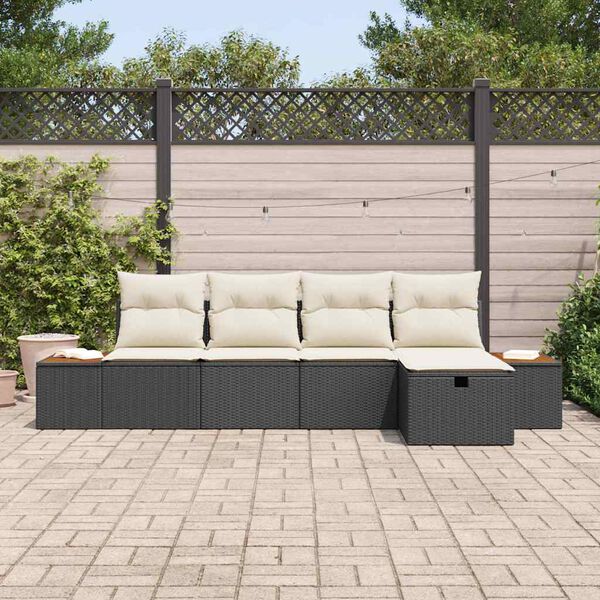 vidaXL Garten-Sofa-Set mit Kissen 5 pcs Schwarz Poly Rattan