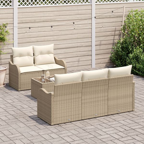 vidaXL Garten-Sofa-Set mit Kissen mit Speicher 6 pcs Beige und Creme