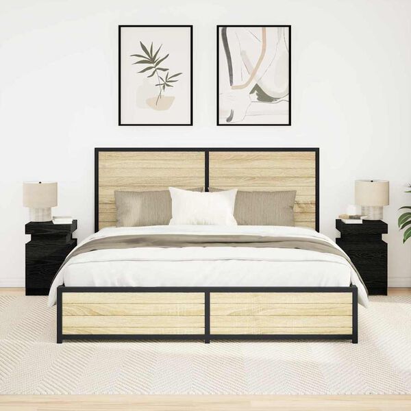 vidaXL Nachttisch 2 pcs Schwarz Eichen-Optik 35 x 39 x 55 cm