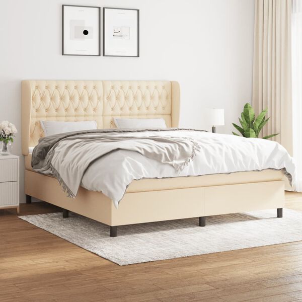 vidaXL Boxspringbett mit Matratze Creme 180x200 cm Stoff