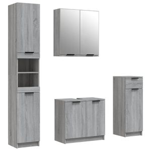 vidaXL 4-tlg. Badm&ouml;bel-Set Grau Sonoma Holzwerkstoff