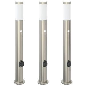 vidaXL Pollerleuchten mit Sensor&Steckdose 3er 80 cm Edelstahl IP44