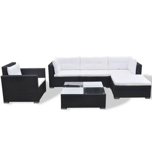 vidaXL 6-tlg. Garten-Lounge-Set mit Kissen Poly Rattan Schwarz