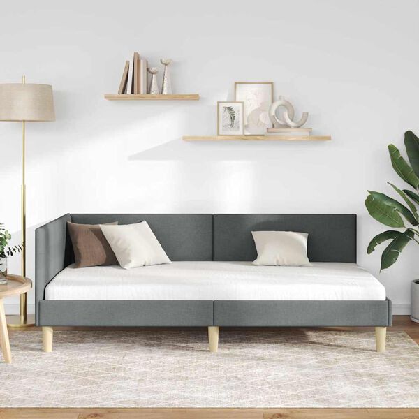 vidaXL Eckbettgestell mit Kopfteil Dunkelgrau 90 cm x 200 cm Samt