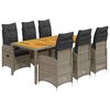 vidaXL 7-tlg. Garten-Bistro-Set mit Kissen Grau Poly Rattan